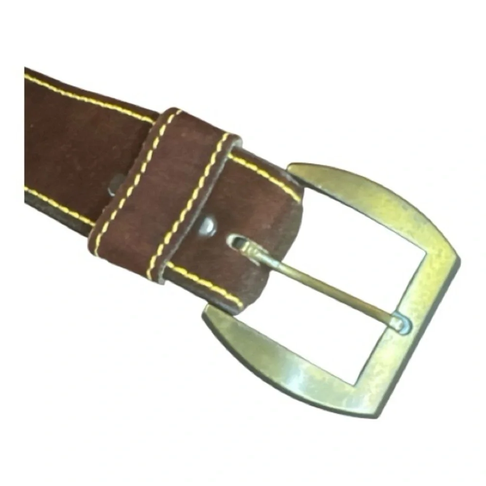 Elegant Brown Leather Belt with Gold Buckle